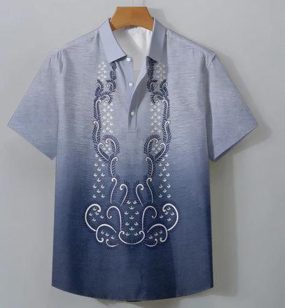 2025 summer men's clothing ethnic retro lapel short-sleeved shirt men's traditional 3D printed polo shirt