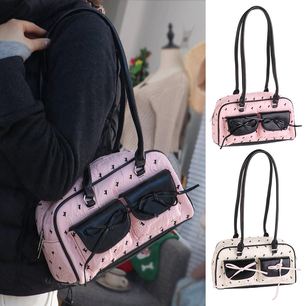 Sweet Bow Ribbon Shoulder Bag Korean Style Y2k Armpit Bag Trendy French Stick Underarm Bag Handbag