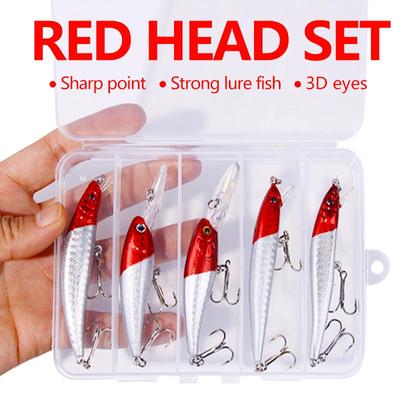5 pz/scatola Testa Rossa Crankbait Minnow Richiamo di Pesca Set Esche Artificiali Pesca Wobblers Nuoto Carpa Attrezzatura Da Pesca
