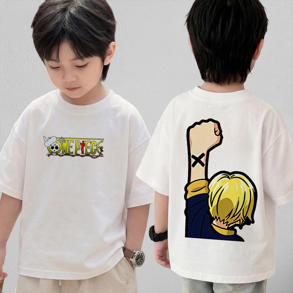 One Piece Cute Chibi Character Print Cotton T-Shirt  Kids Clothes 2026 Summer Short-Sleeve Casual Tee Tops
