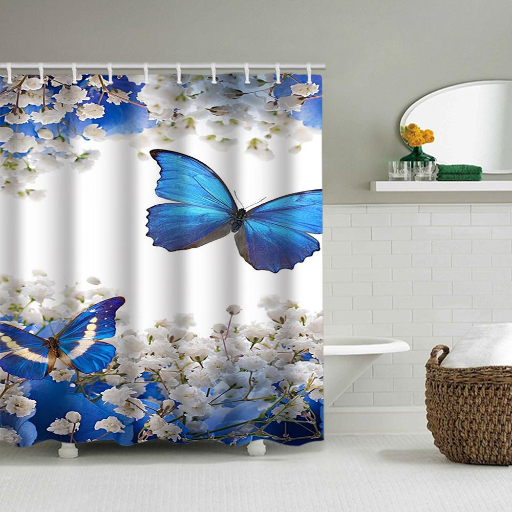 1/4 Flowers and Plants Print Shower Curtains, Toilet Seat Decoration, Shower Curtain with Carpet and Toilet Lid, 70.8x70.8 Inch