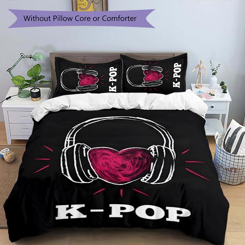 KPOP 3pcs Bedding Set Duvet Cover Closure Includes 1 Duvet Cover & 2 Pillowcases for All Seasons Bedroom Home Dorm Decor