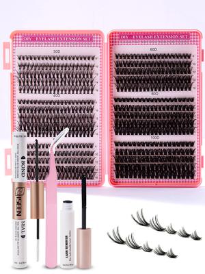 Lash Extension Kit DIY Lash Clusters Eyelash Extension Kit, Mix Individual Lashes Kit with Lash Bond and Seal, Remove Tweezers