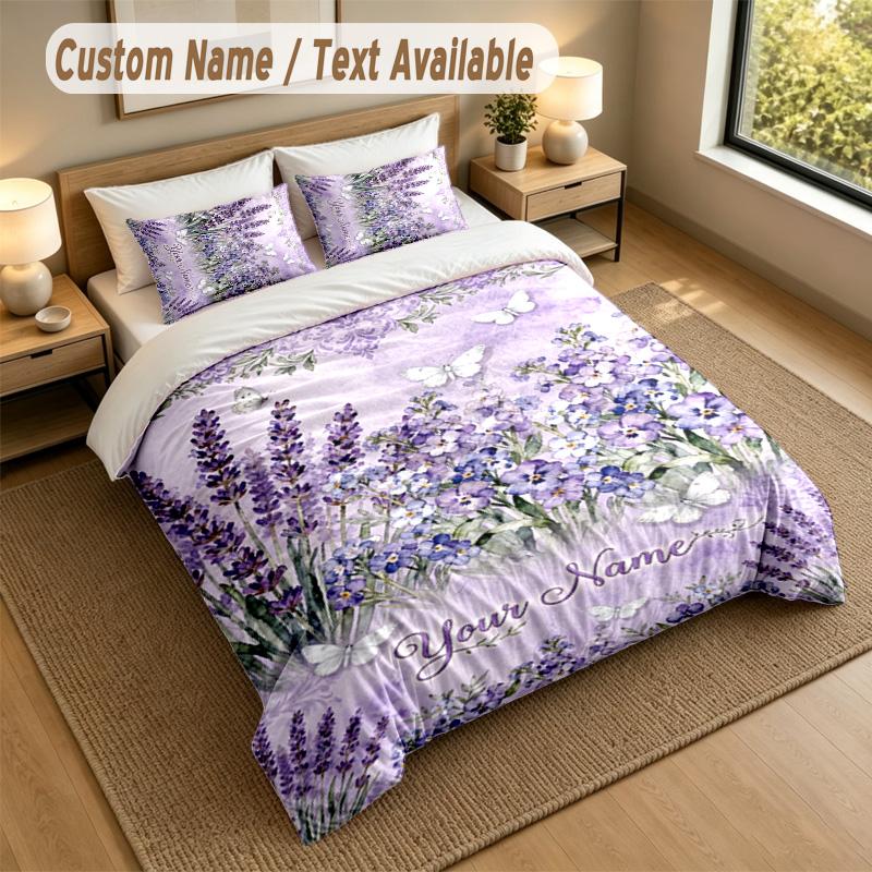 Butterfly Theme Personalized 3Pcs Bedding Set Custom Text & Name 1 Sheet 2 Pillowcases Household Bedding 1pc