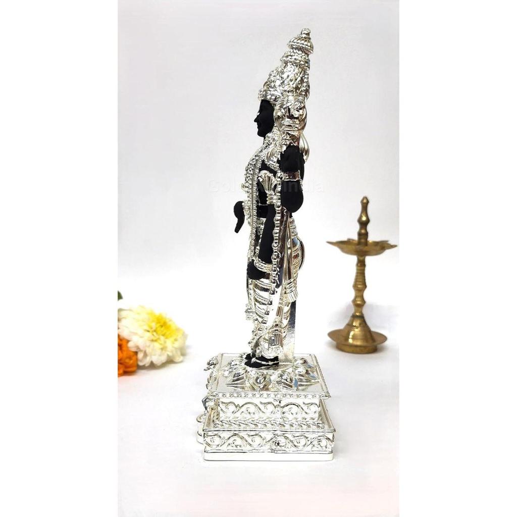 Lord Tirupati Balaji Silver Plated Black Terracotta Idol for Car Dashboard | Vishnu Ji Idol for Office Desk |