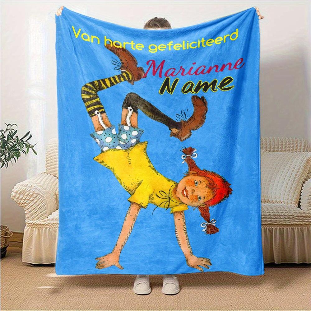 Pippi Longstocking Cartoon Girl Blanket With Customizable Name Soft And Comfortable Shawl Blanket For All Seasons Suitable For Home Travel Camping