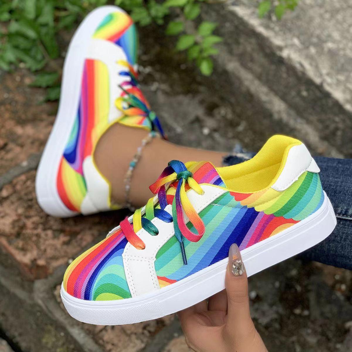 

Трендовая женская спортивная обувь 2024 Осень Новая Повседневная Градиентная Радужная Женская Обувь Универсальная Вулканизированная Обувь Zapatos Mujer Traf 43 разноцветный