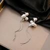 Silver Needle Pearl Long Tassel Earrings - Elegant High-End Cold Style for Women