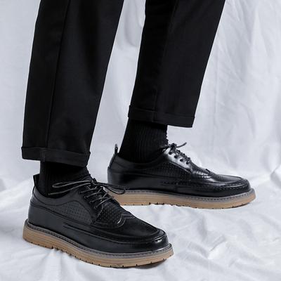 Neue Lederplateau-Oxfords zum Schnüren mit dicker Sohle Herren Derby-Schuhe Lässige Schnallenschuhe Herren Quadratische Zehenpartie Formelle Kleiderschuhe Herren