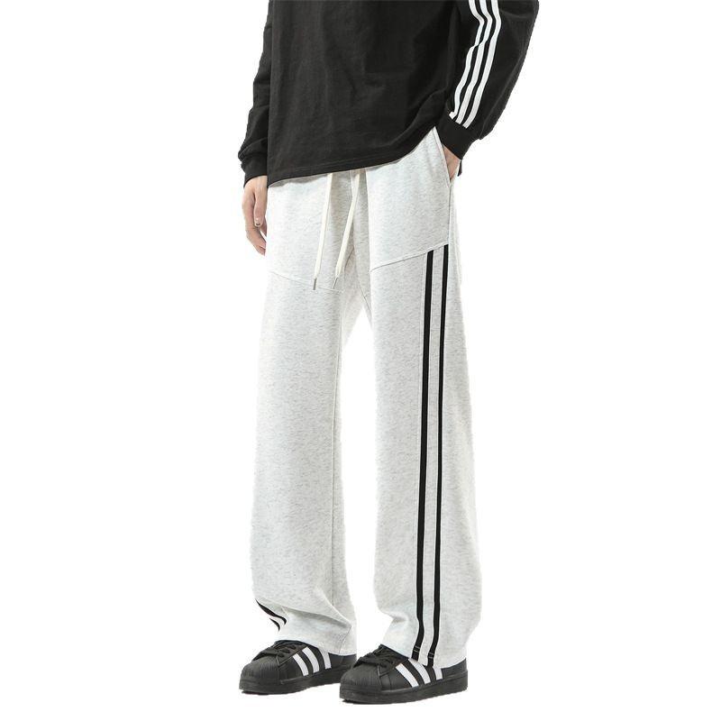 Spring and autumn new long pants men's loose and versatile drawstring straight two bars sports drape sweatpants men