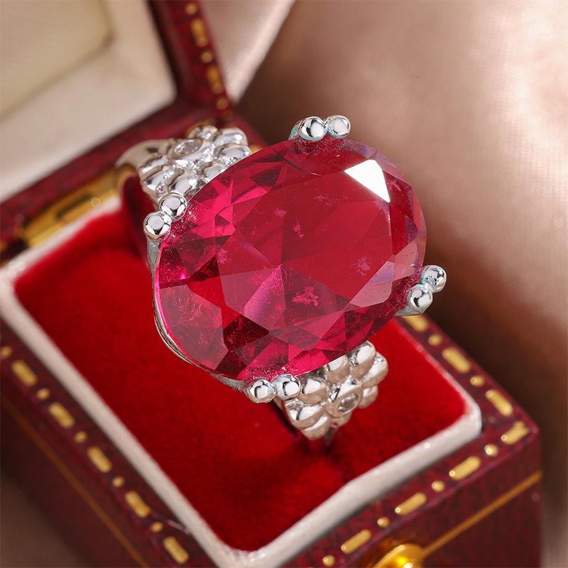 2026 Ruby Diamond Ring European and American Pigeon Blood Ruby Ring Low Luxury Diamond Red Crystal Proposal Ring no. 6