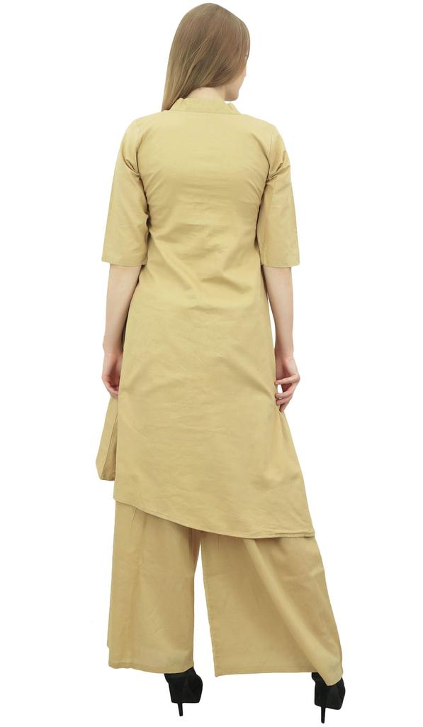 Phagun Asymmetrical Kurta Kurti Solid Beige Indian Clothing With Palazzo