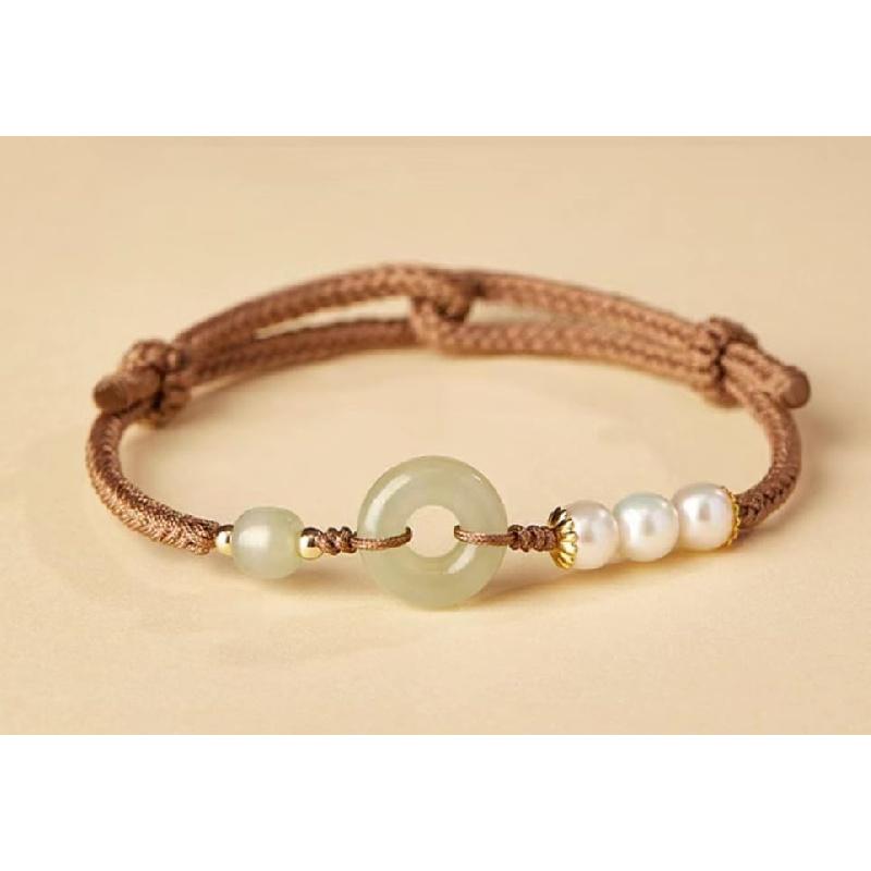 and Tian Jade Peace Buckle Bracelet Knitted String Pearl Peace Good Luck Pearl Boudoir Bracelet Birthday Resizable Hand Braid Rope Thread Protection
