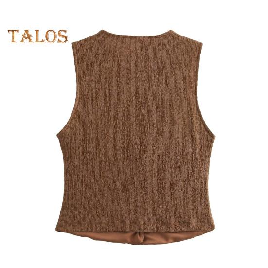 Vest Top for Women Vintage Tank Crop Top V Neck Button Down Waistcoat Retro Casual Sleeveless Cardigan