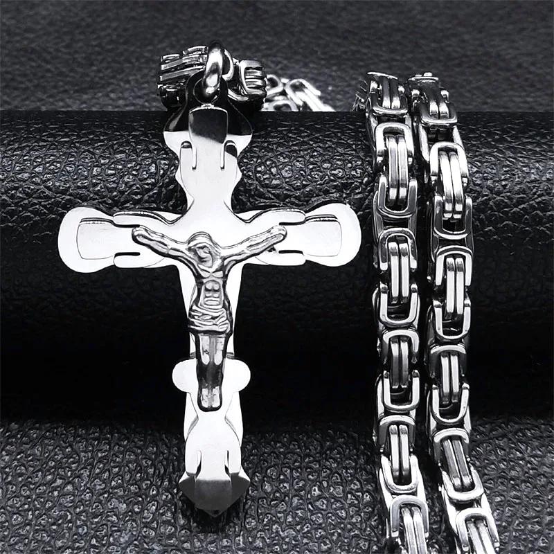 Christus Jesus Kruzifix Kreuz Großer Anhänger Halskette für Männer Edelstahl Goldfarbe Herren Ketten Halsketten Amulett Schmuck gargantilla