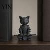 Small Stable Cat Model 3D Printed Knight Figurine, Meditating Desk Decor with Zen Warrior Pose, Desktop Minimalist Frosted Animal Sculpture for Office