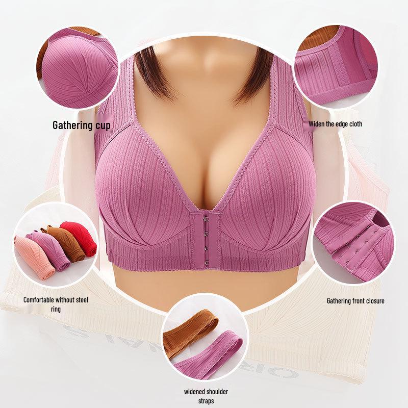 Plus Size Front Closure Wire-Free Push-Up Bra with Side Support for Mature Women