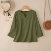 ZANZEA Women Casual V-Neck Solid Color 3/4 Sleeve Loose Blouse