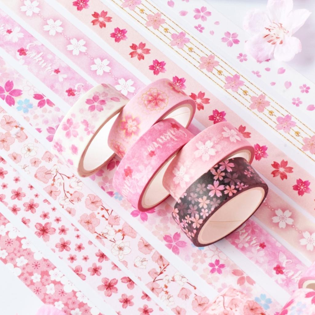 12 Rollen Kirschblüten Washi Tapes Frühling Romantisch Sakura Blütenblätter Dekoratives Masking Tape Floral Bastel Dekoration Aufkleber A3329