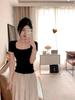 Pure desire square neck ice silk knitted short-sleeved t-shirt women's summer shoulder t-shirt slim and thin u-neck short top