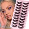 10 Pairs of False Eyelashes with Hard Stems, Natural High Imitation Mink Fur, Frizzy Style, Messy, Curled, and Thick Lashes