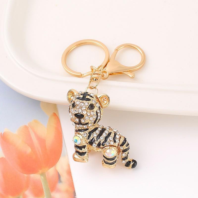 Colorful Rhinestone 3D Tiger Keychain and Metal Backpack Accessory