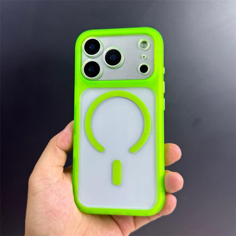 Neon Color Transparent Magnetic Case For iPhone 17 17Pro 16 16Pro 17Pro Max Touch Camera Button for Magsafe Hard Cover For iPhone 17Pro Max