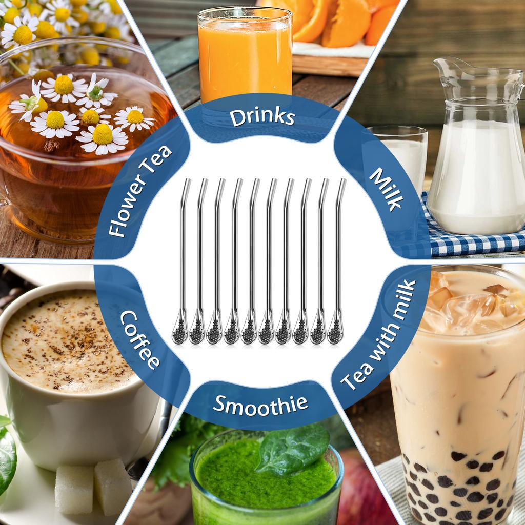 10Pcs Straws Spoon 7.2 Inch Stainless Steel Yerba Mate Tea Drinking Straws Multifunctional Reusable Straw Stirring Spoon Straw