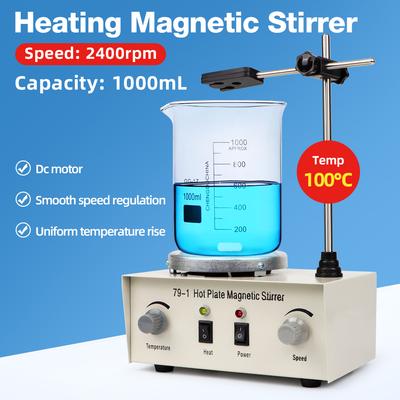 79-1 Agitador Magnético de Aquecimento 1L Placa Quente Agitador de Laboratório Aquecimento Misturador Magnético Com Barra de Agitação 1L 2400rpm Equipamento de Laboratório