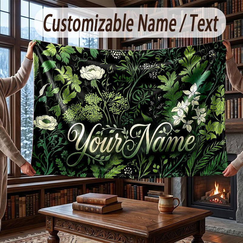 Floral Garden Theme Throw Blanket Custom Name Text Personalized Blanket Soft Cozy Blanket for Home Sofa Bed