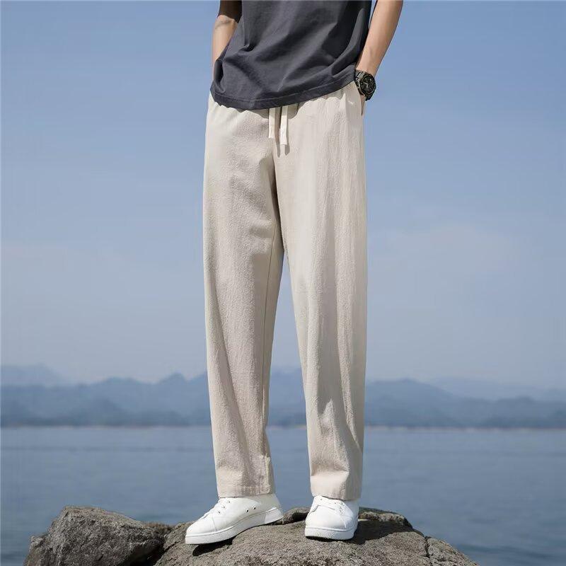 Linen Trousers Men's New Summer Cotton and Linen Pants Thin Drape Wide Legs Loose Versatile Straight Casual Trousers