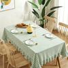 Retro Green and White Striped Ruffle Edge Thickened Fabric Home Waterproof and Dustproof Pleated Tablecloth