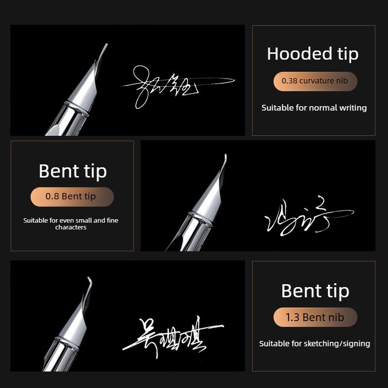 BANMI Metal Fountain Pen Full Steel Art Bent Nib Calligraphy Practice Business Signature Pen School Office Supplies Staionery