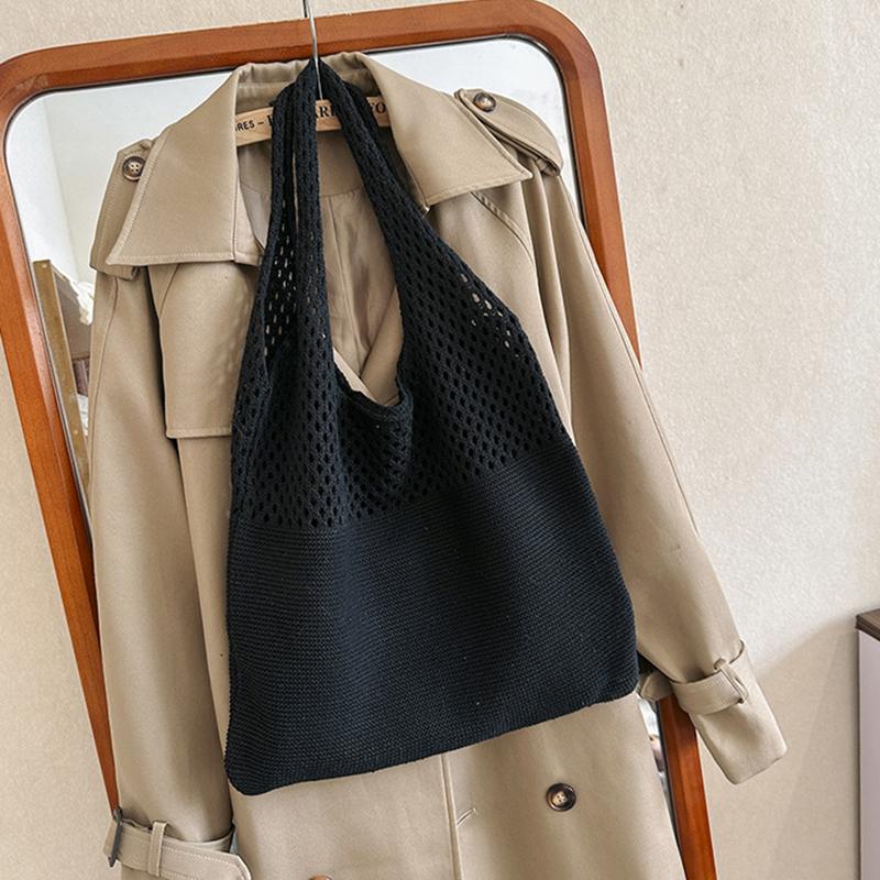 Vintage Hollow Out Summer Beach Woven Women Shoulder Bag Knitting Handbags Large Capacity Crochet Tote Bags