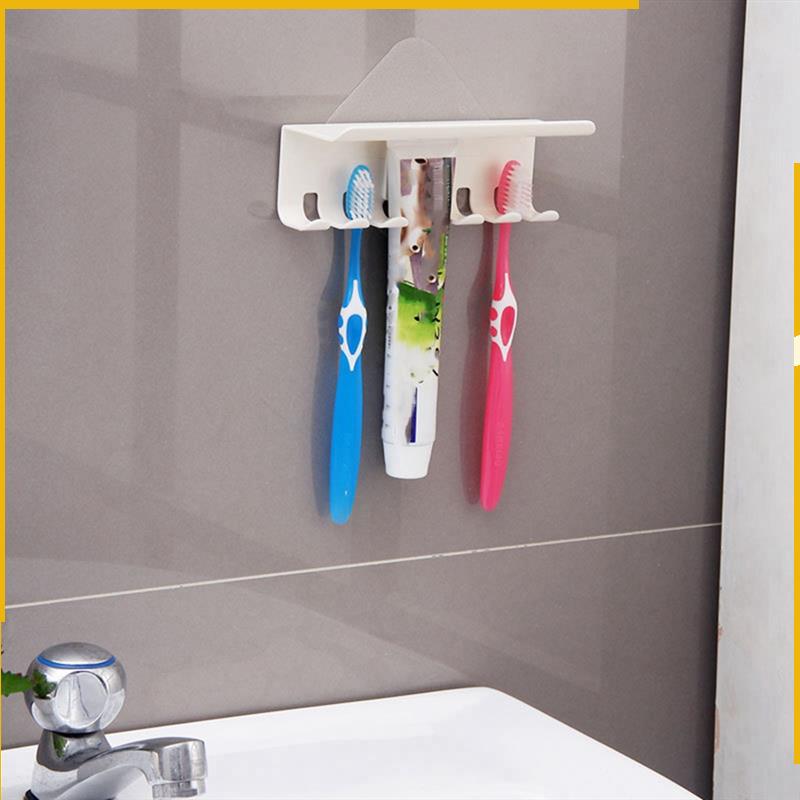 Toothbrush Holder Wall Mount Magic Sticker Bathroom Family Tooth Brush Set Wall Stand Toothpaste Placed Holder