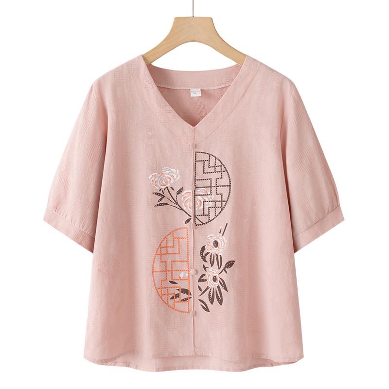 2026 New Summer Cotton Linen Suit: Stylish Short-Sleeved T-Shirt for Middle-Aged and Older Women