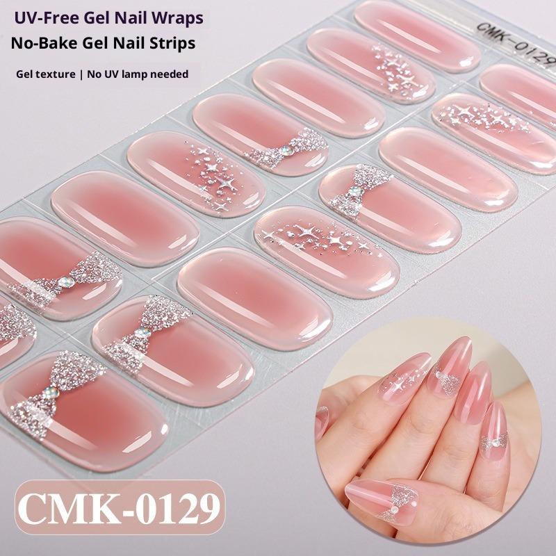 French Gradient Glitter Laser No-bake Gel Nail Stickers UV-Free Gel Nail Stickers