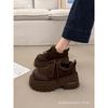 Height-increasing Platform Single Shoes Women's Autumn and Winter Velvet 2 New Big Head Lace-up British Small Leather Shoes