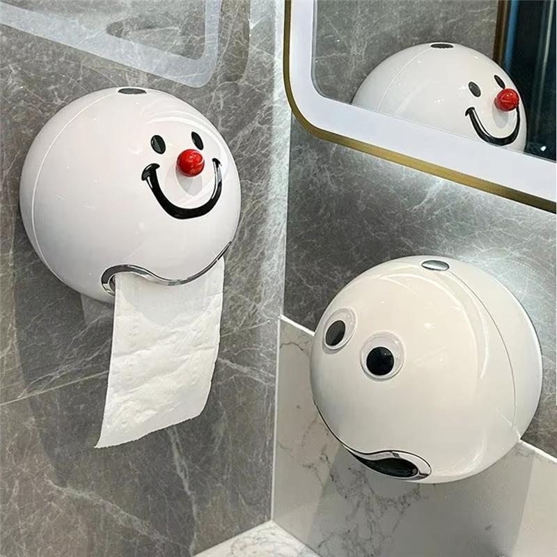

BAAU Smiling Face No Punching Toilet Paper Box Wall Mounted Toilet Tissue Box Toilet Rolls Paper Suction Paper Box