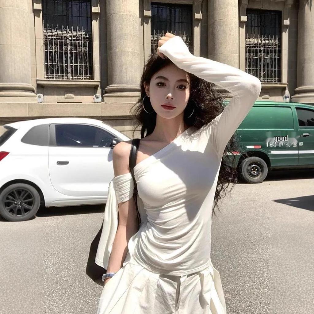 Onregelmatige Lint Off-Shoulder Top met Lange Mouwen Bodycon - Dames Lente Chic