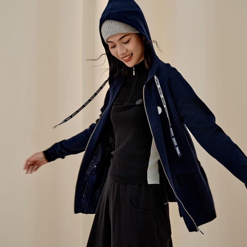 Hermans Women's Hooded Zipper Cardigan Wool Sweater