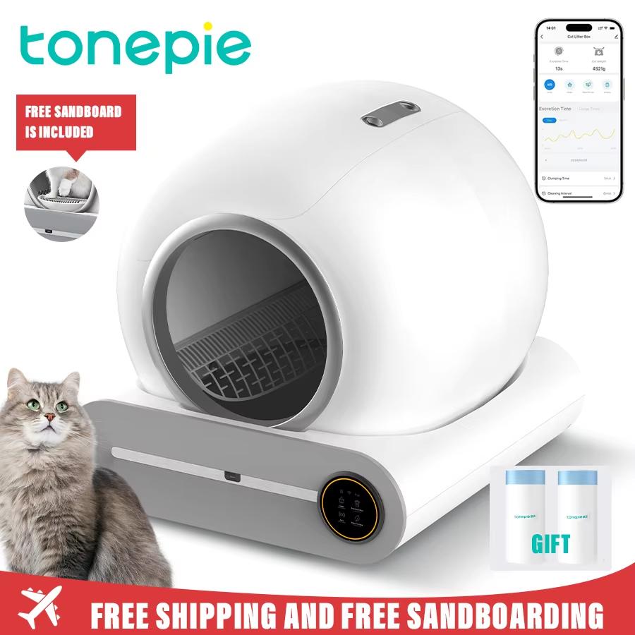 Tonepie 65L Automatic Smart Cat Litter Box Self Cleaning Fully Enclosed Cat Litter Box Pet Litter Tray