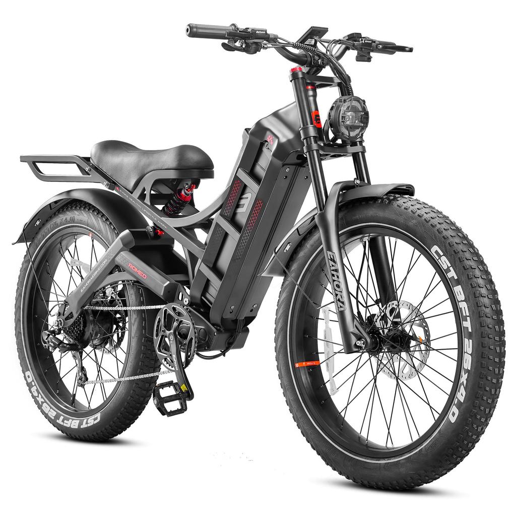 Romeo PRO Schwarz/Grün 1200W Motorleistung 48V60AH Akku 26 * 4.0-Zoll Reifen Ximano 7-Gang Daumengas mit Blinker Elektrofahrrad