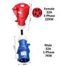 Electric Vehicle Charging Adapter Male 32A Blue 1-Phase 7KW CEE Plug To Femal 16A/32A Red 3-Phase / Blue 16A 1-phase Socket