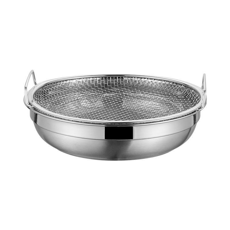 Stainless Steel Round Mesh Air Fryer Drain Basket Heat Resistant Oil Filter Tray with Handle for Party Camping Cooking
