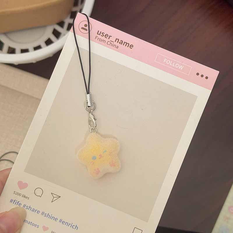 Šťastná hvězda Měkká šňůrka na mobilní telefon v japonském stylu - Roztomilý sametový přívěsek Dárek pro přátele a přítele