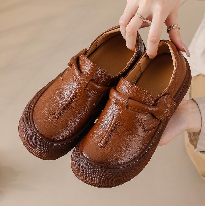 Ballerine da donna in vera pelle Scarpe da ginnastica sportive a testa larga allacciate da donna Mocassini vintage Antiscivolo Scarpe basse da passeggio Scarpe da mamma