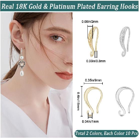 Beebeecraft 20Pcs 2 Color U Shape Earring Hook 18K Gold Platinum Plated French Ear Wires Open V Shape Dangle Earring Findings for DIY Earring Making