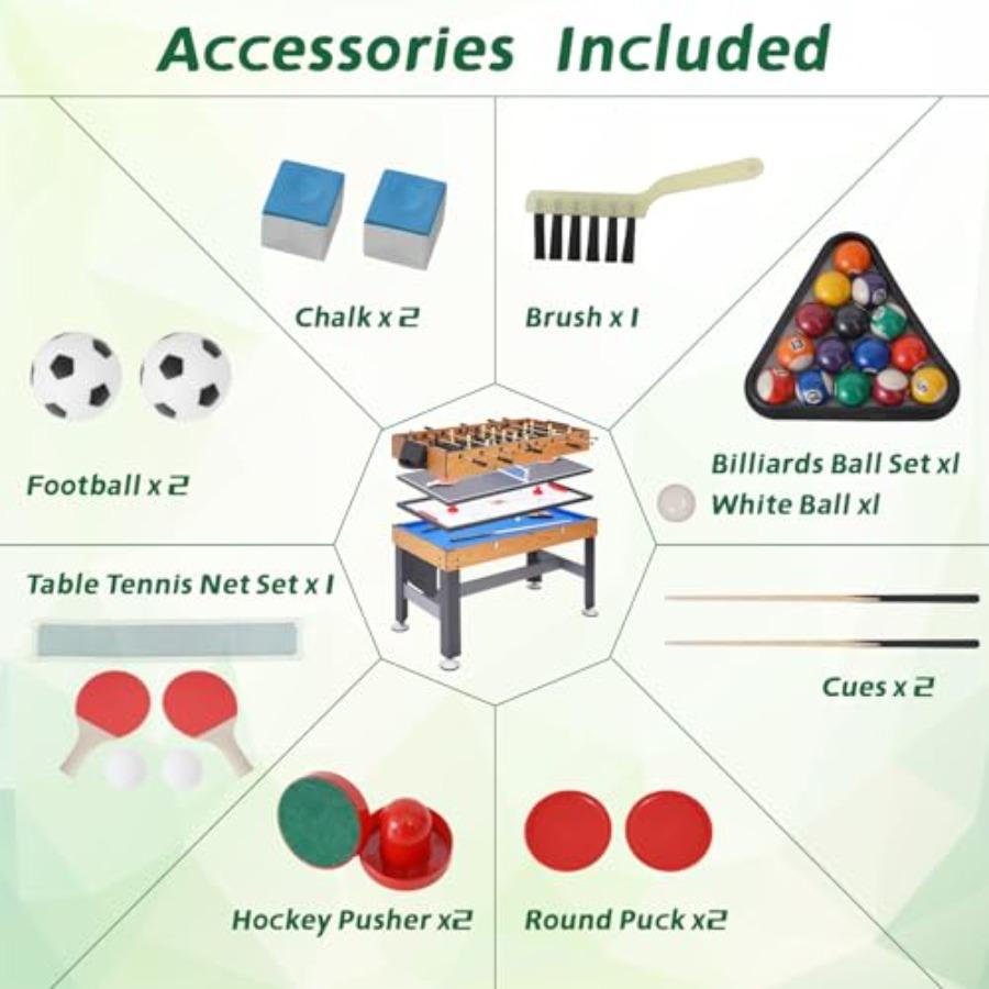4in1 Multi Game Table 54 Combination Game Table Set for Adults Combo Game Table for Home Game Room with Soccer Billiards Tablet