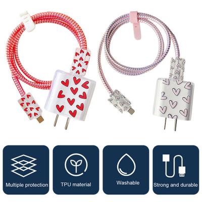 Love Pattern Charging Cable Protector for Apple 18/20W Charger Transparent Protective Rope Wear-Resistant All-Round Protection Phone Accessories